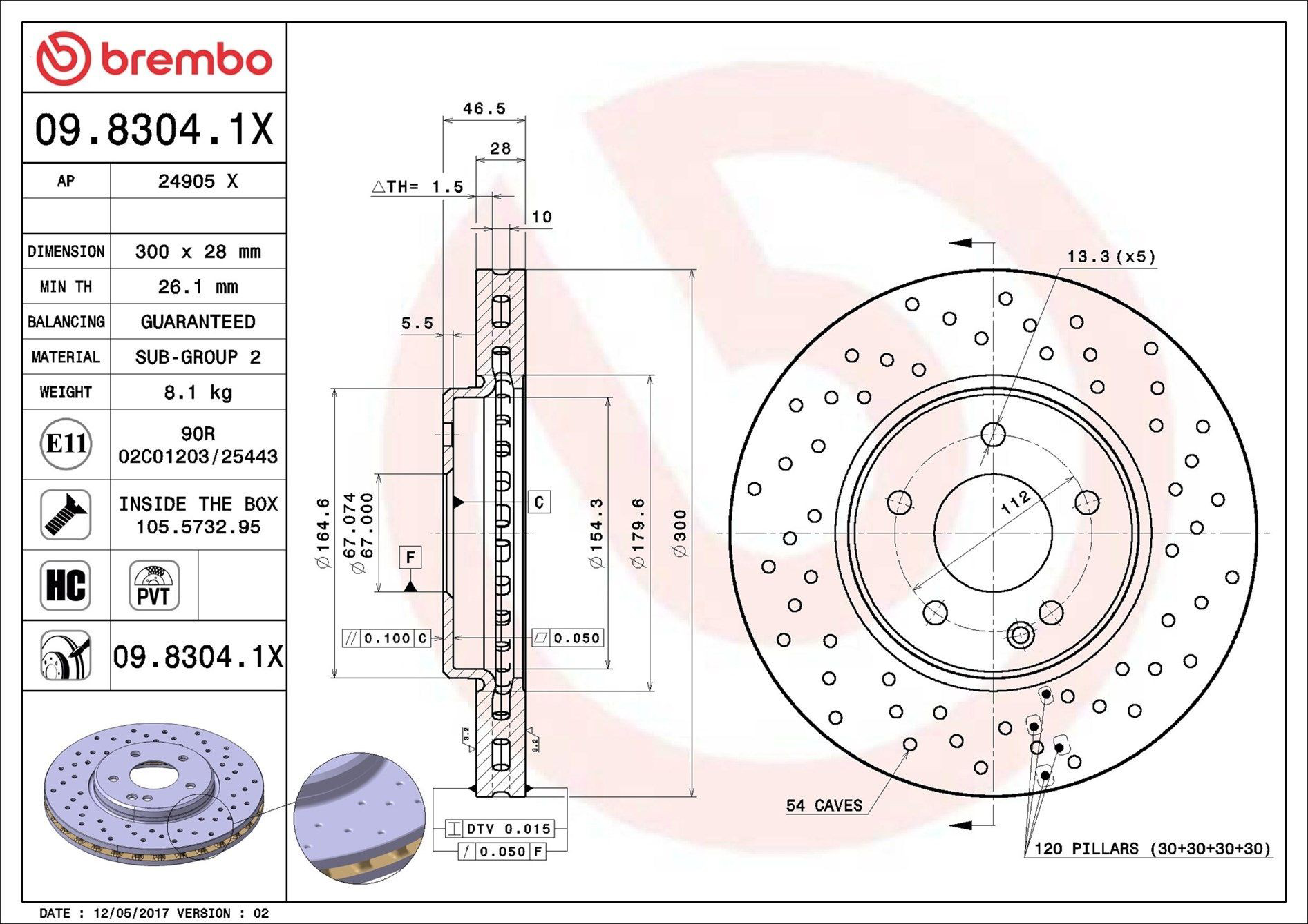 Тормоз дисковый передний Brembo 0983041X цена, от 63.95 USD