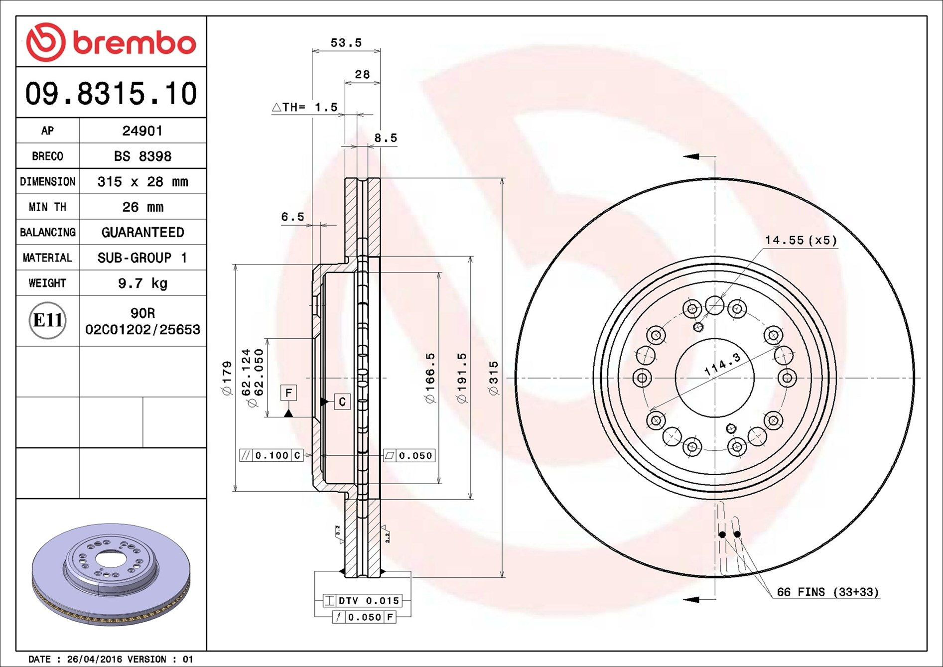Тормоз дисковый передний Brembo 09831510 цена, от 71.30 USD