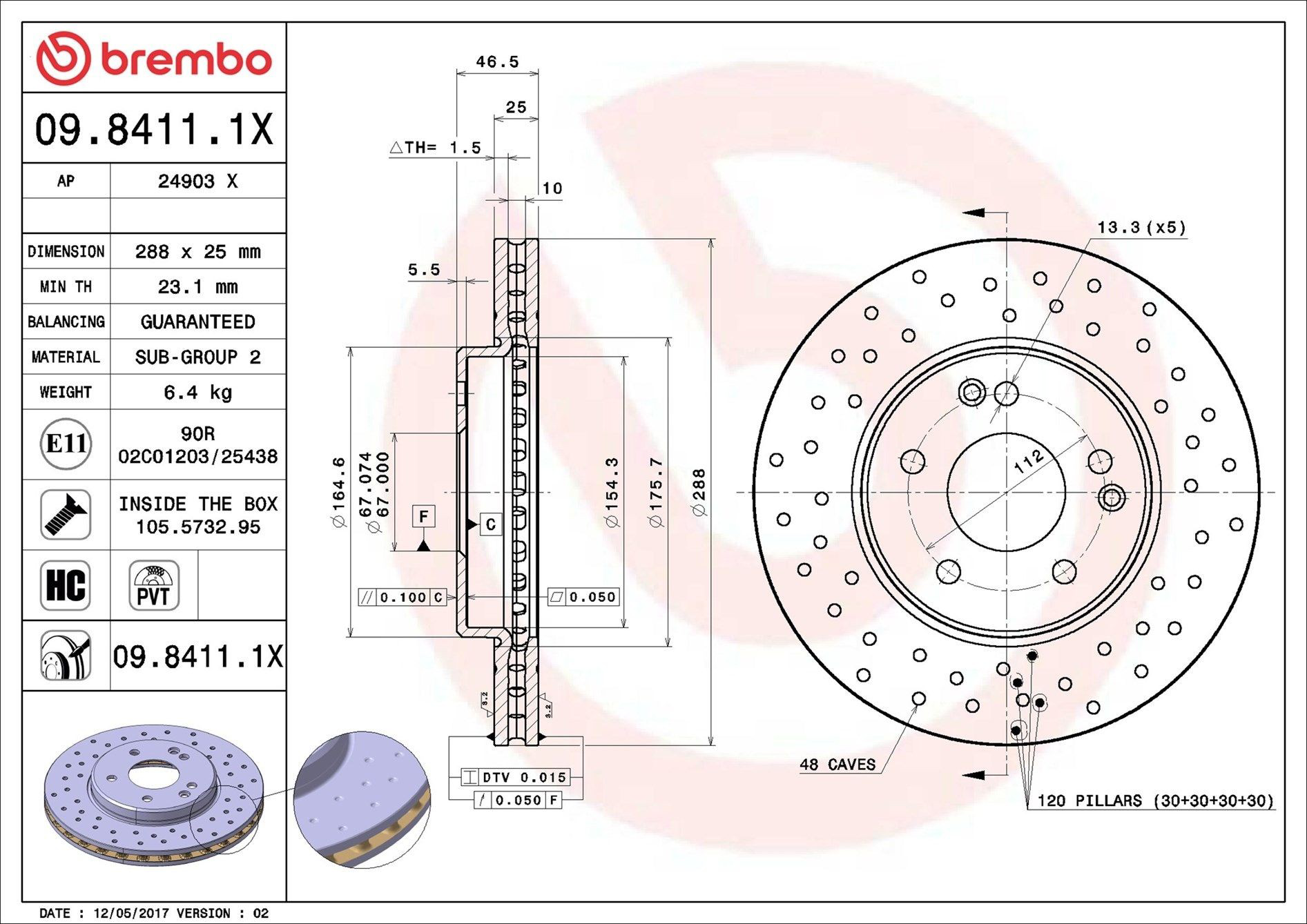 Тормоз дисковый передний Brembo 0984111X цена, от 52.85 USD
