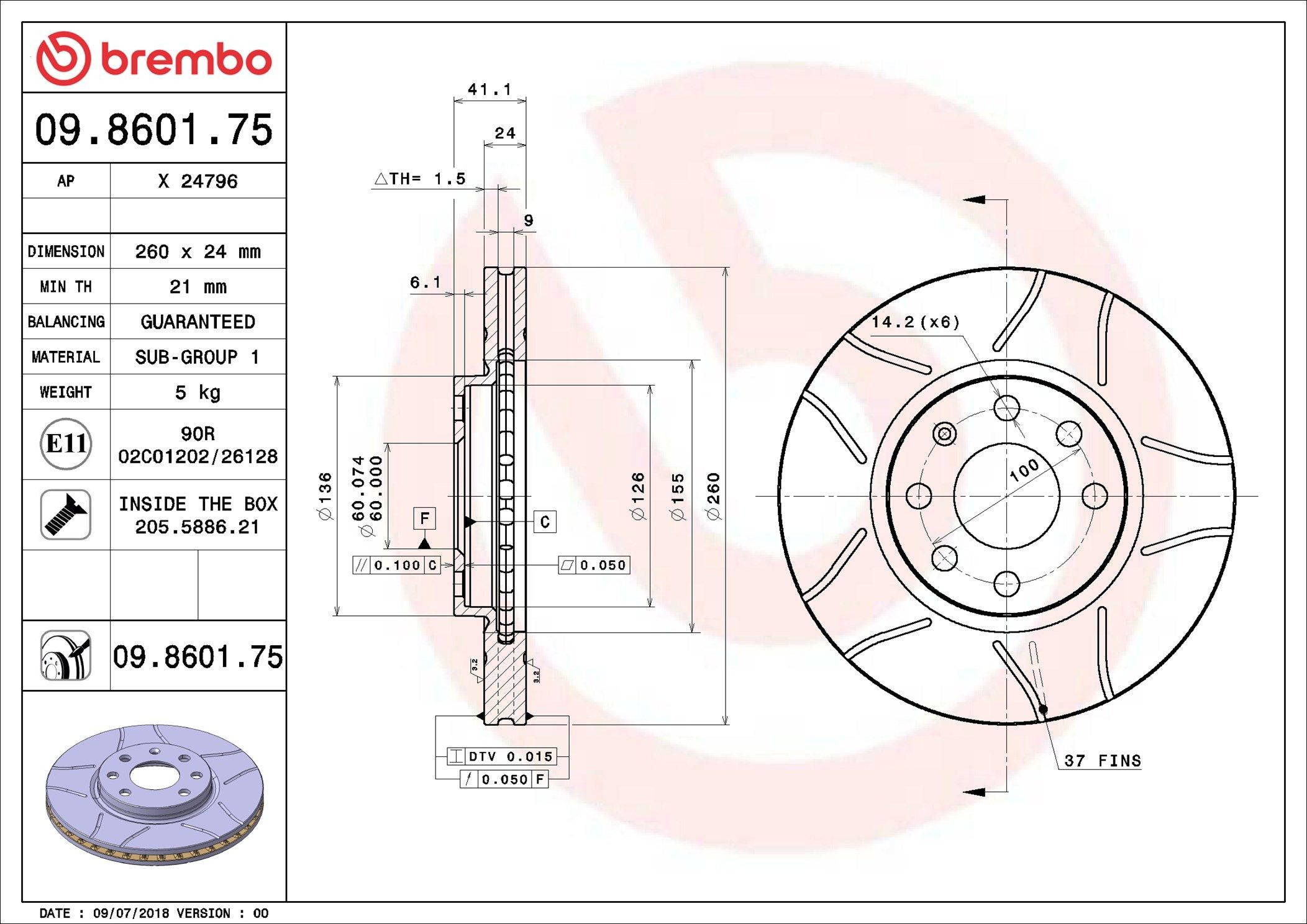 Купить 09860175 Brembo Ротор тормозной
