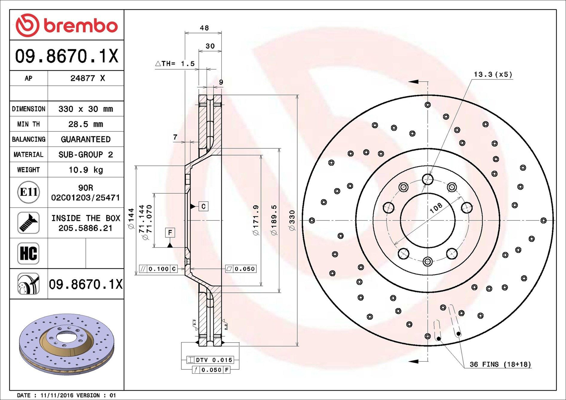 Тормоз дисковый передний Brembo 0986701X цена, от 63.34 USD