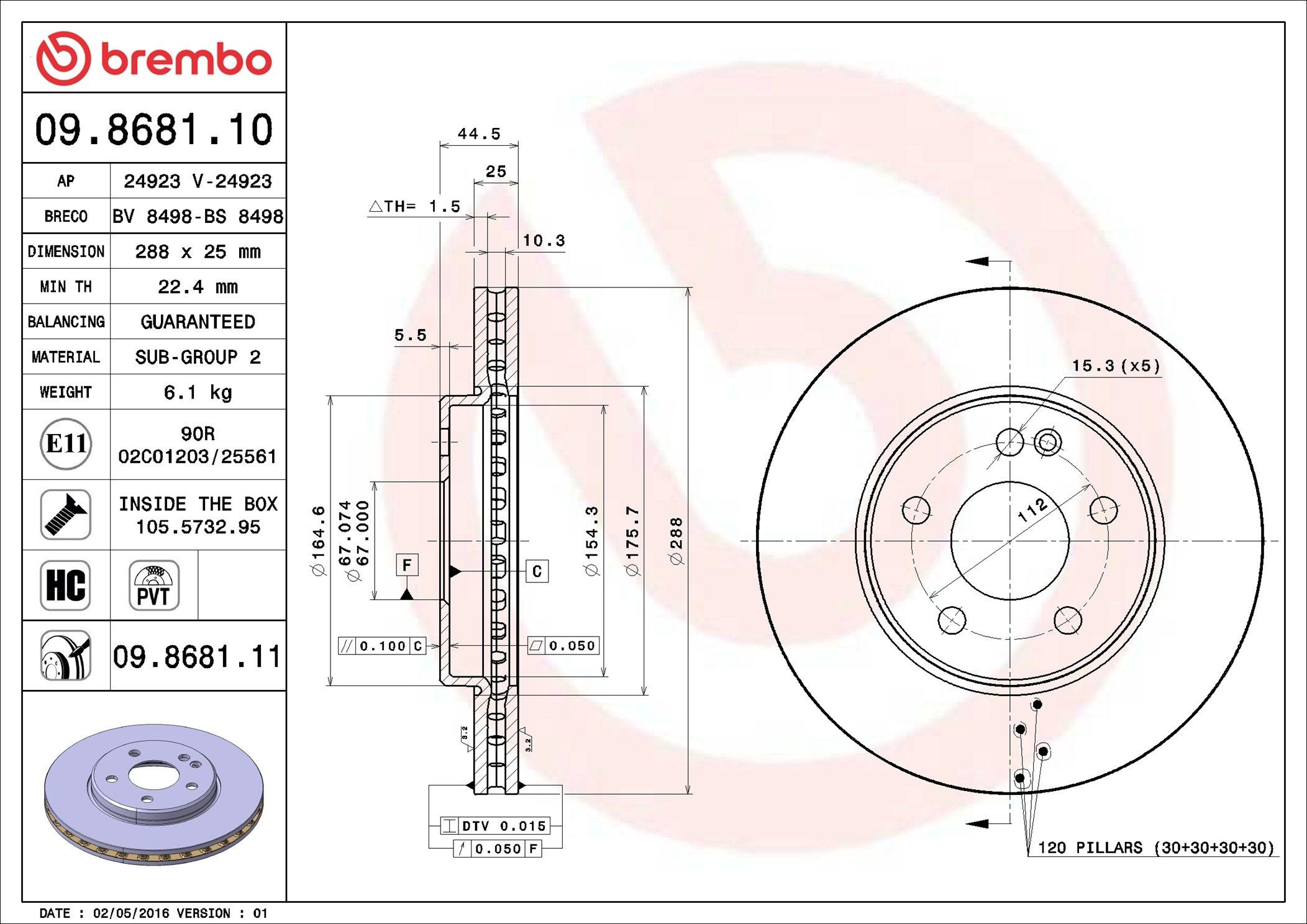 Тормоз дисковый передний Brembo 09868111 цена, от 52.36 USD