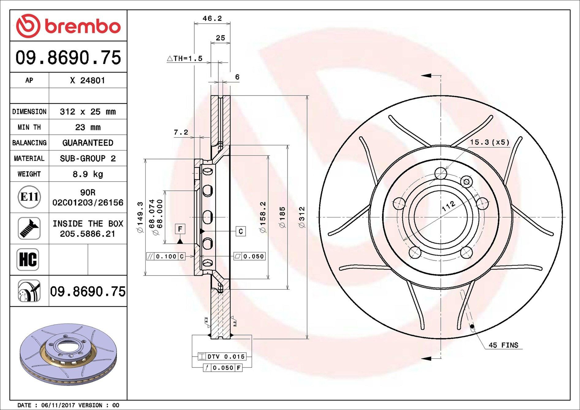 09869075 Brembo Диск тормозной передний
