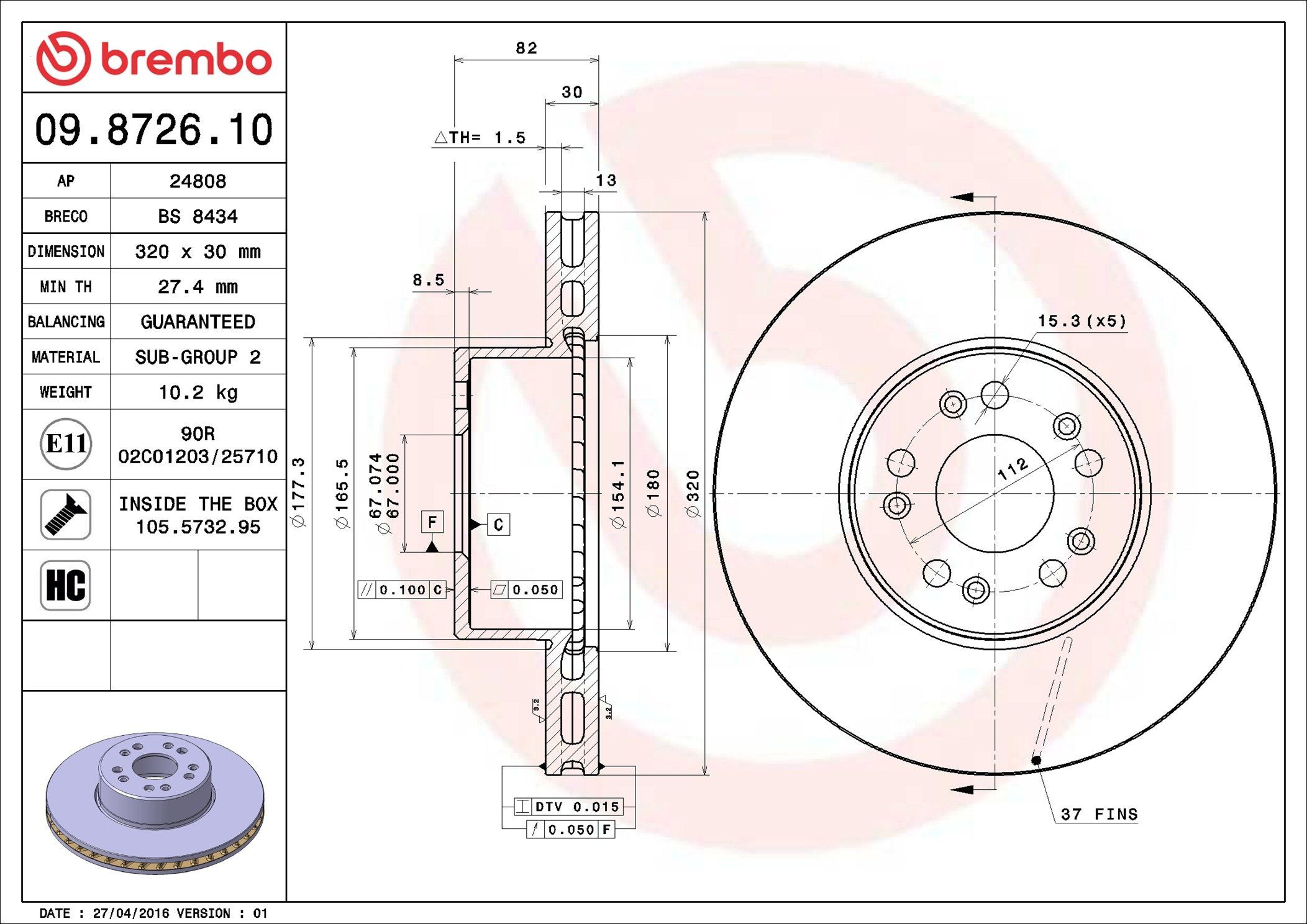 Тормоз дисковый передний Brembo 09872610 цена, от 85.57 USD