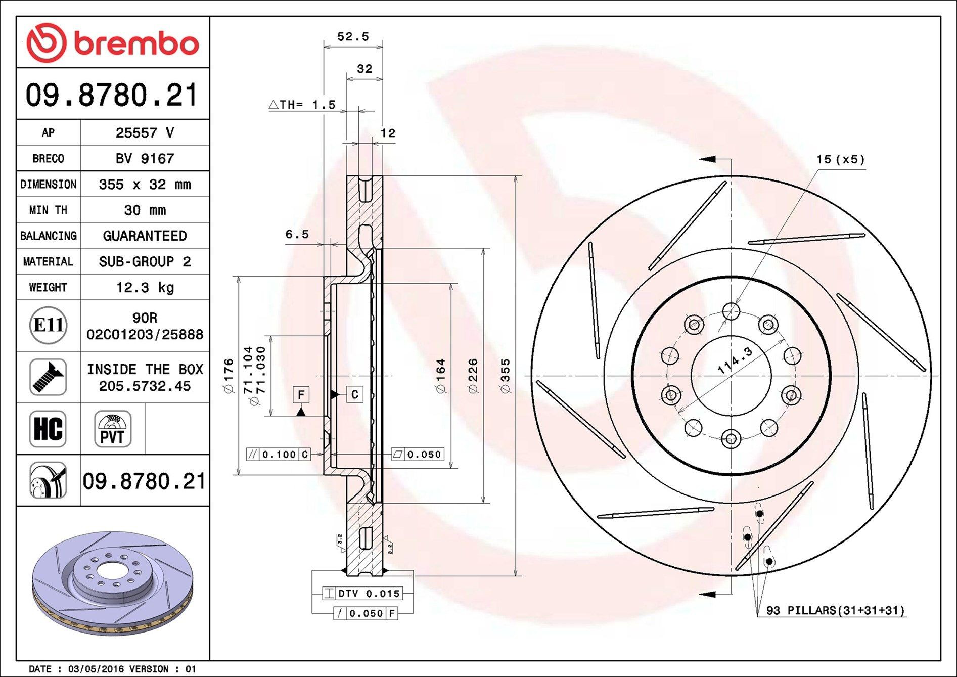Тормоз дисковый передний Brembo 09878021 цена, от 107.18 USD