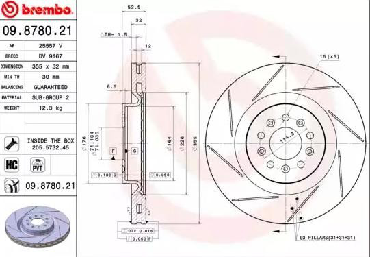 Передний тормозной диск Brembo 09878021