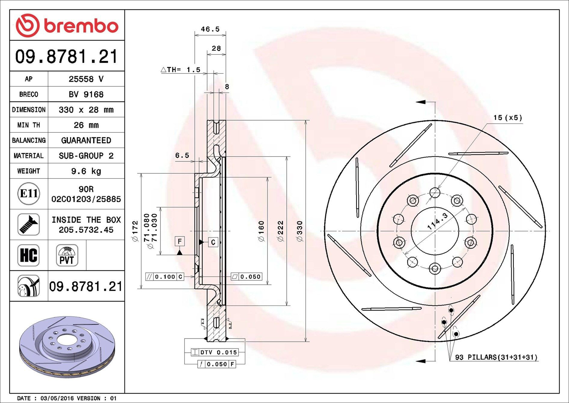 Задний тормозной диск Brembo 09878121 цена, от 89.30 USD