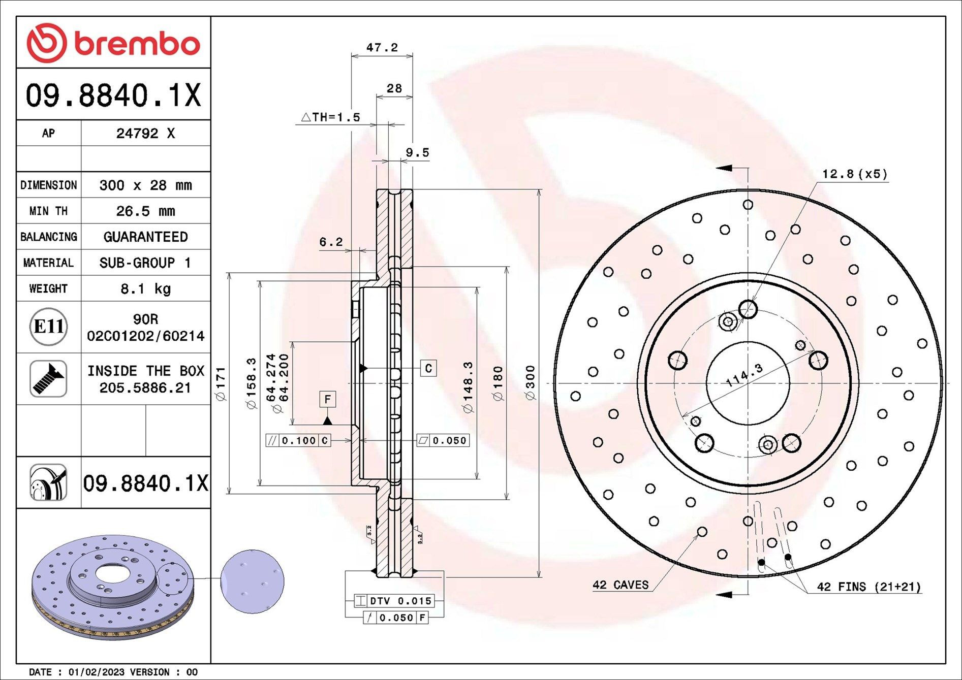 Тормоз дисковый передний Brembo 0988401X цена, от 54.31 USD