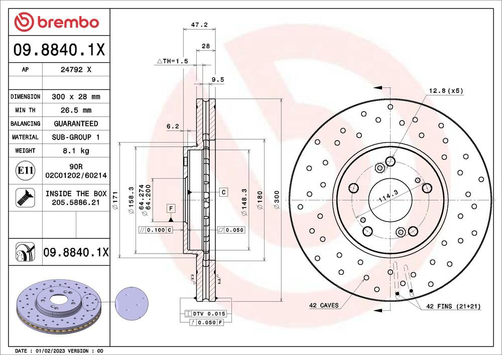 Передние тормозные диски 0988401X Brembo