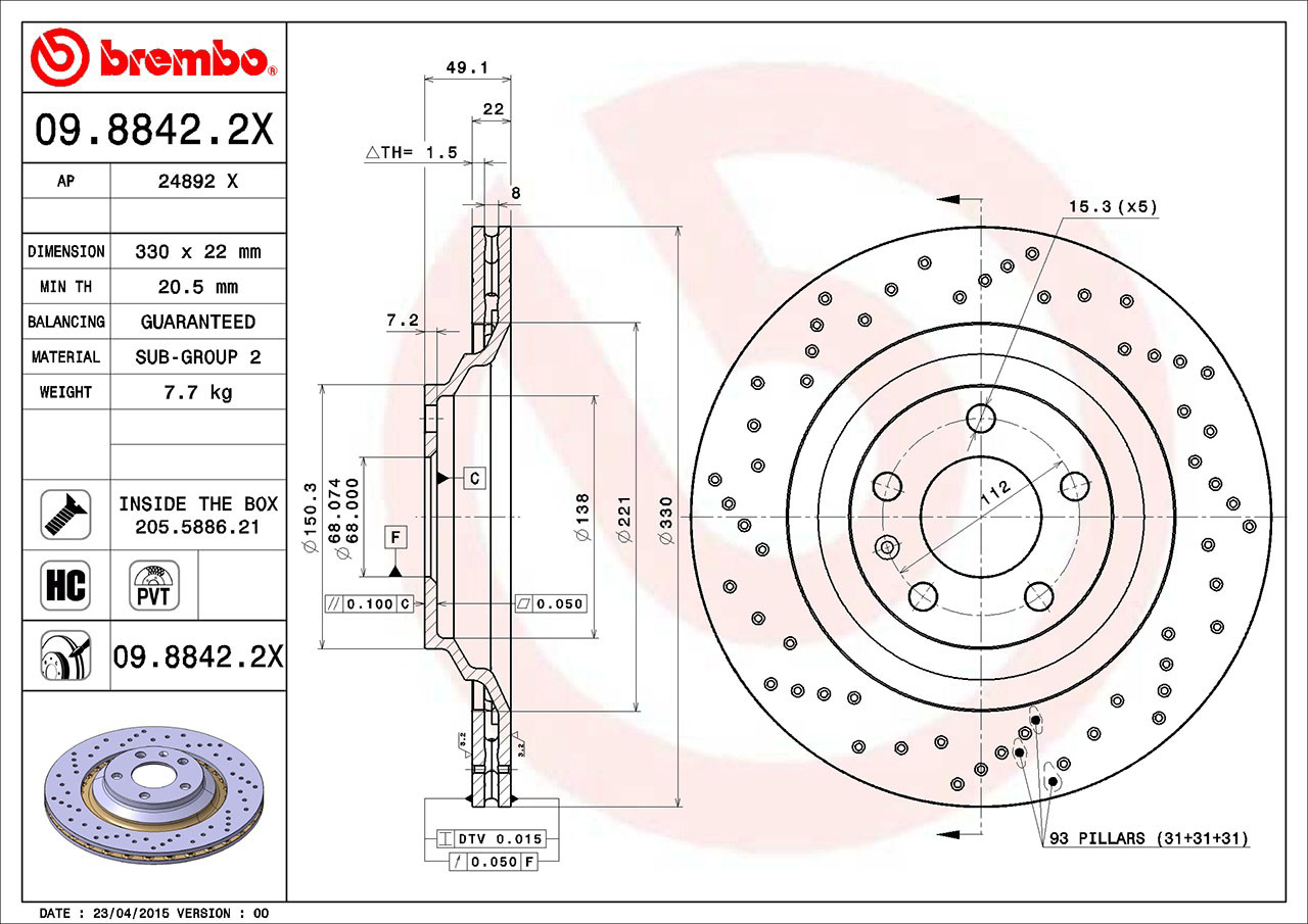 Задний тормозной диск Brembo 0988422X цена, от 77.68 USD