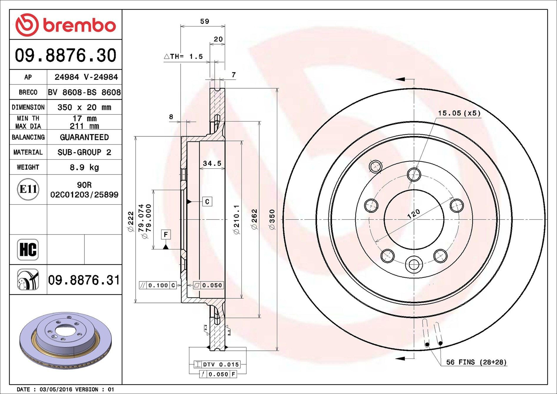 Задний тормозной диск Brembo 09887631 цена, от 64.57 USD