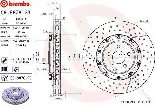 Передние тормозные диски 09887823 Brembo