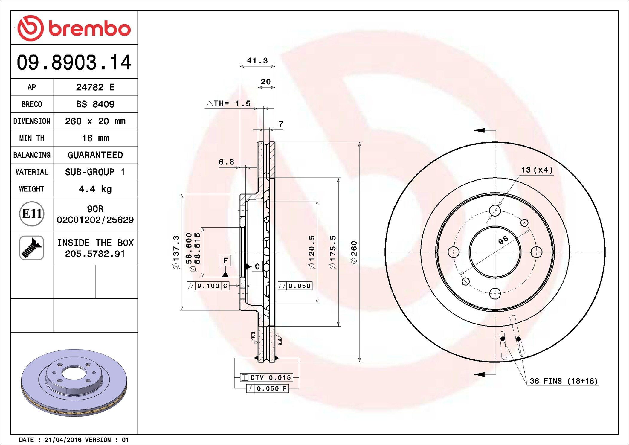 Тормоз дисковый передний Brembo 09890314 цена, от 27.14 USD