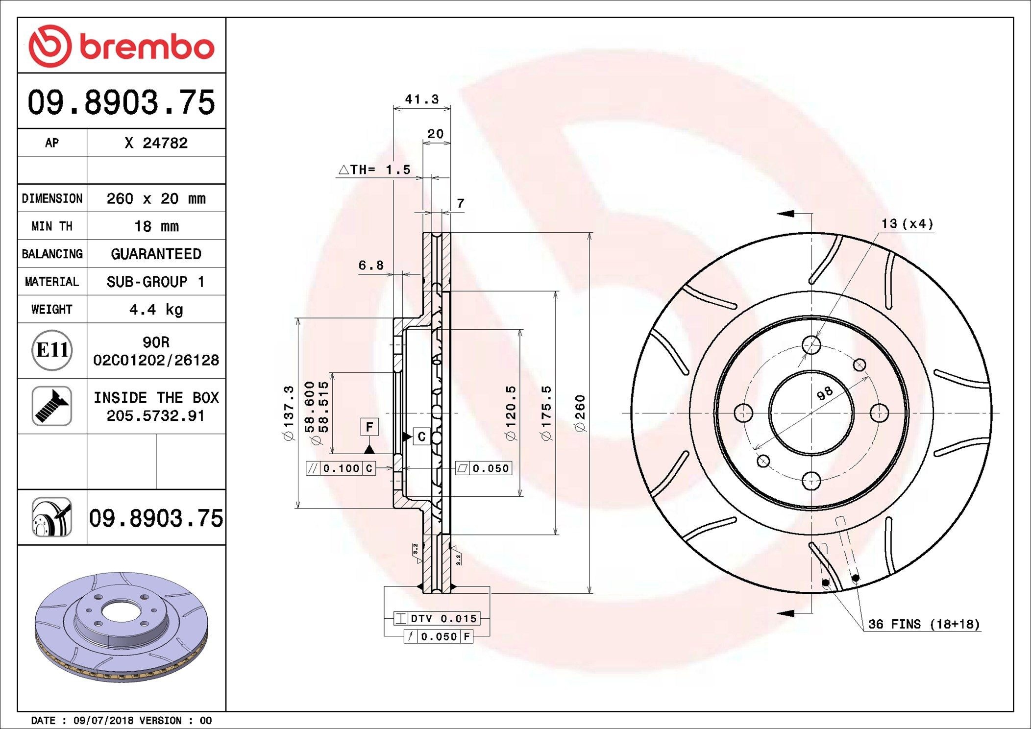 Тормоз дисковый передний Brembo 09890375 цена, от 41.28 USD