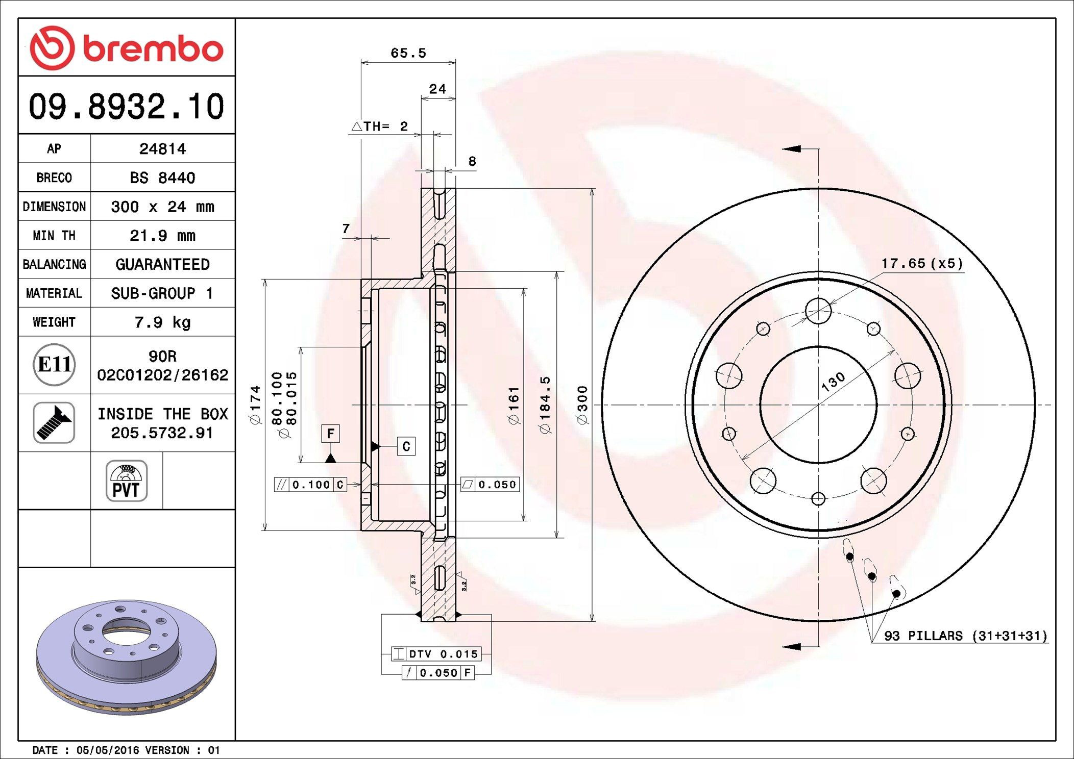 Тормоз дисковый передний Brembo 09893210 цена, от 45.57 USD