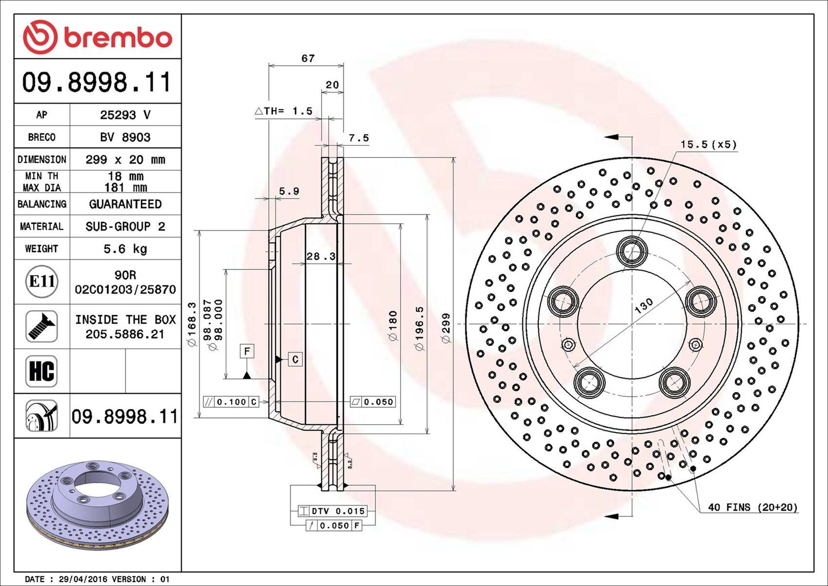 Задний тормозной диск Brembo 09899811 цена, от 78.12 USD