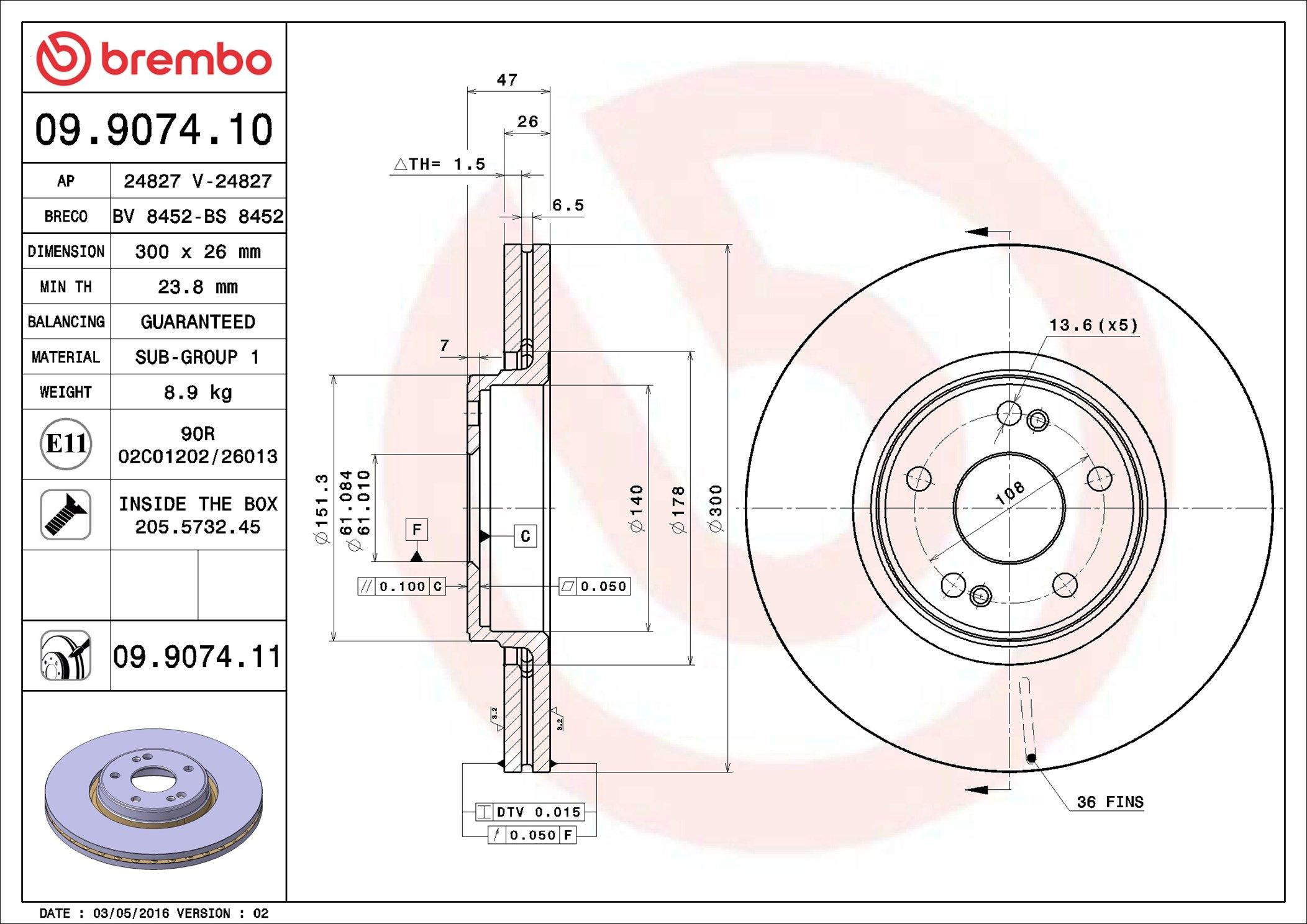 Тормоз дисковый передний Brembo 09907411 цена, от 60.63 USD