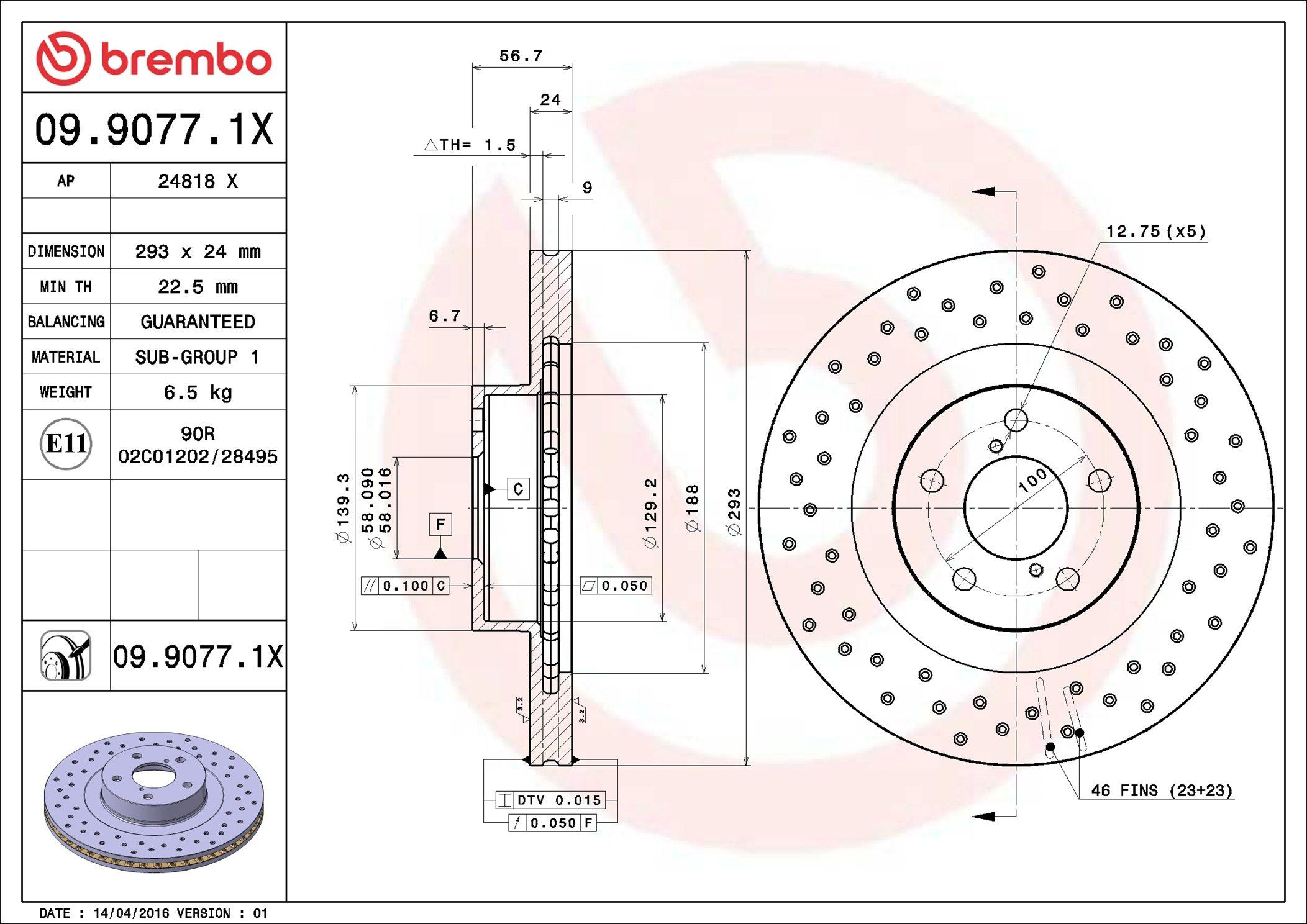 Тормоз дисковый передний Brembo 0990771X цена, от 69.76 USD