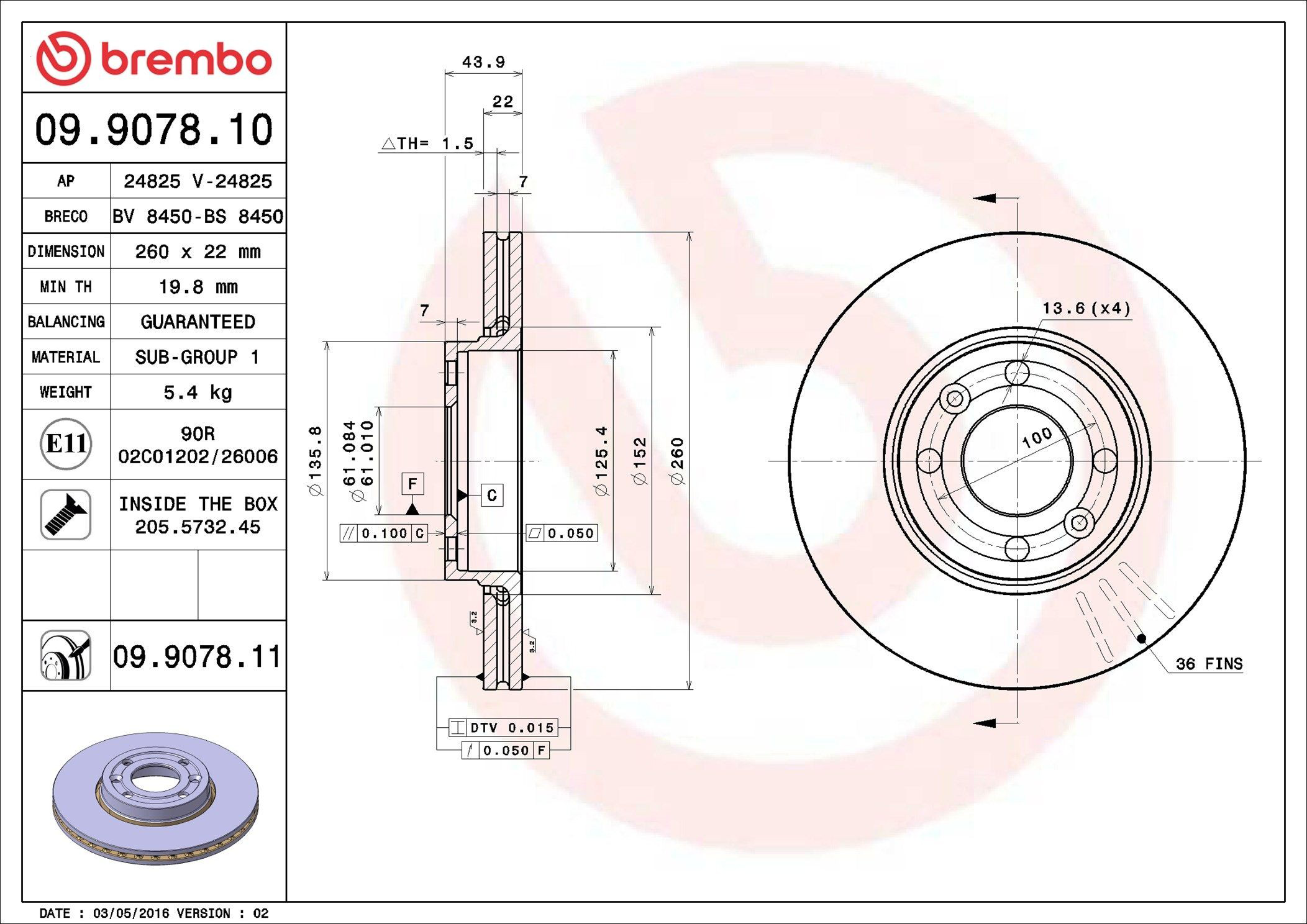 Тормоз дисковый передний Brembo 09907810 цена, от 40.28 USD
