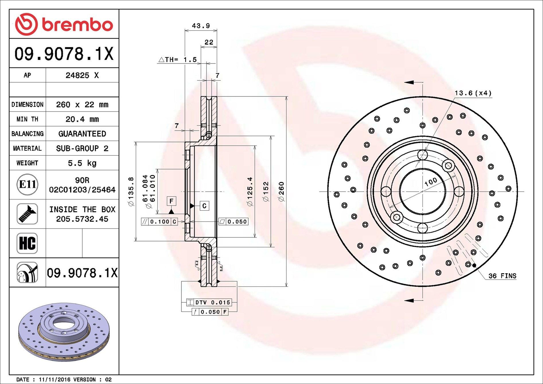 Тормоз дисковый передний Brembo 0990781X цена, от 39.71 USD