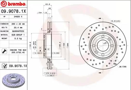 Тормоз дисковый передний Brembo 0990781X цена, от 39.71 USD