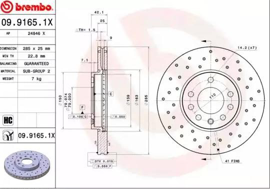 Передние тормозные диски 0991651X Brembo