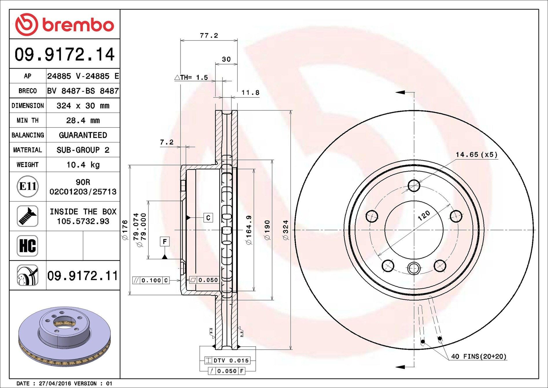 Тормоз дисковый передний Brembo 09917211 цена, от 81.44 USD