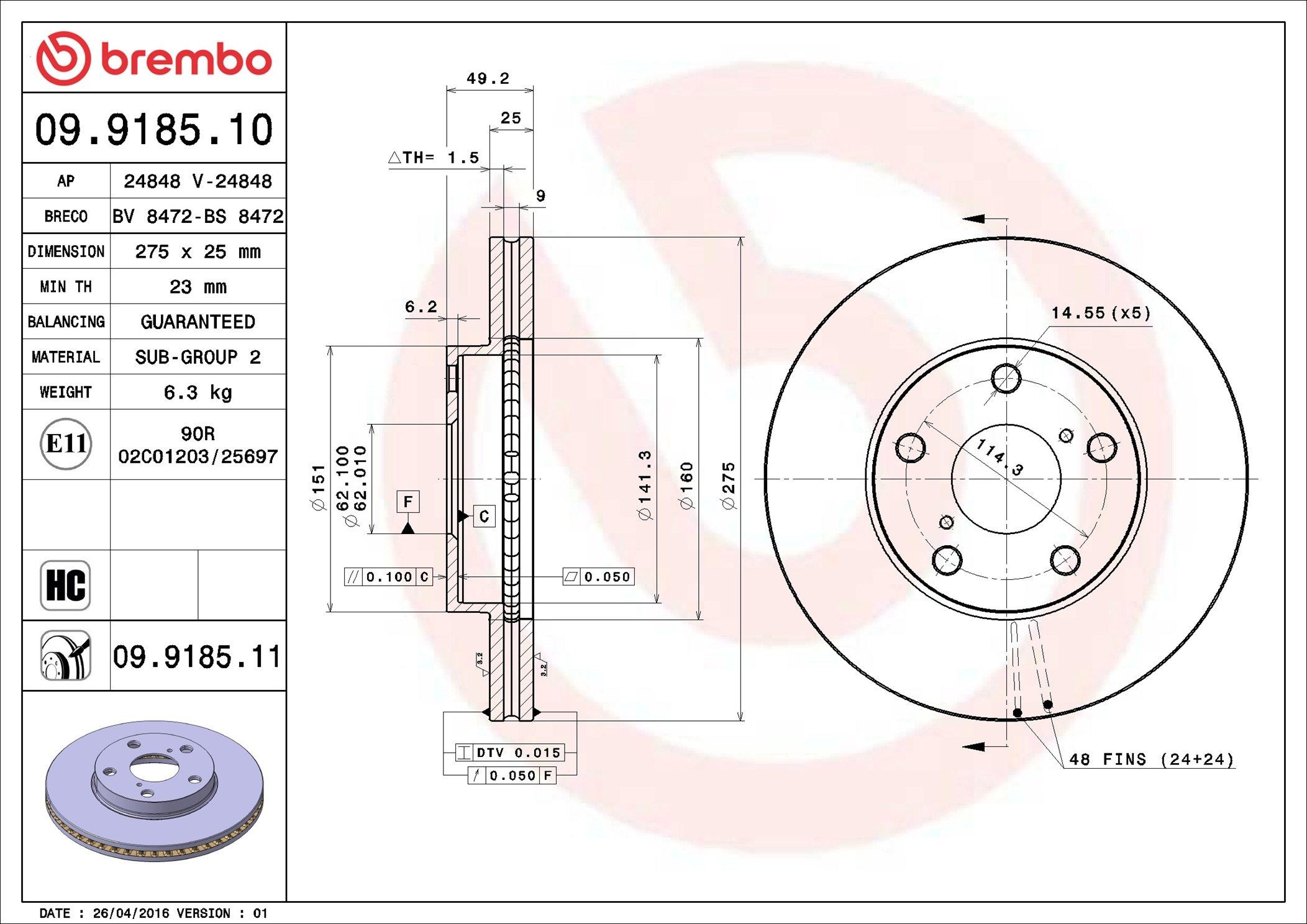 Тормоз дисковый передний Brembo 09918510 цена, от 42.71 USD