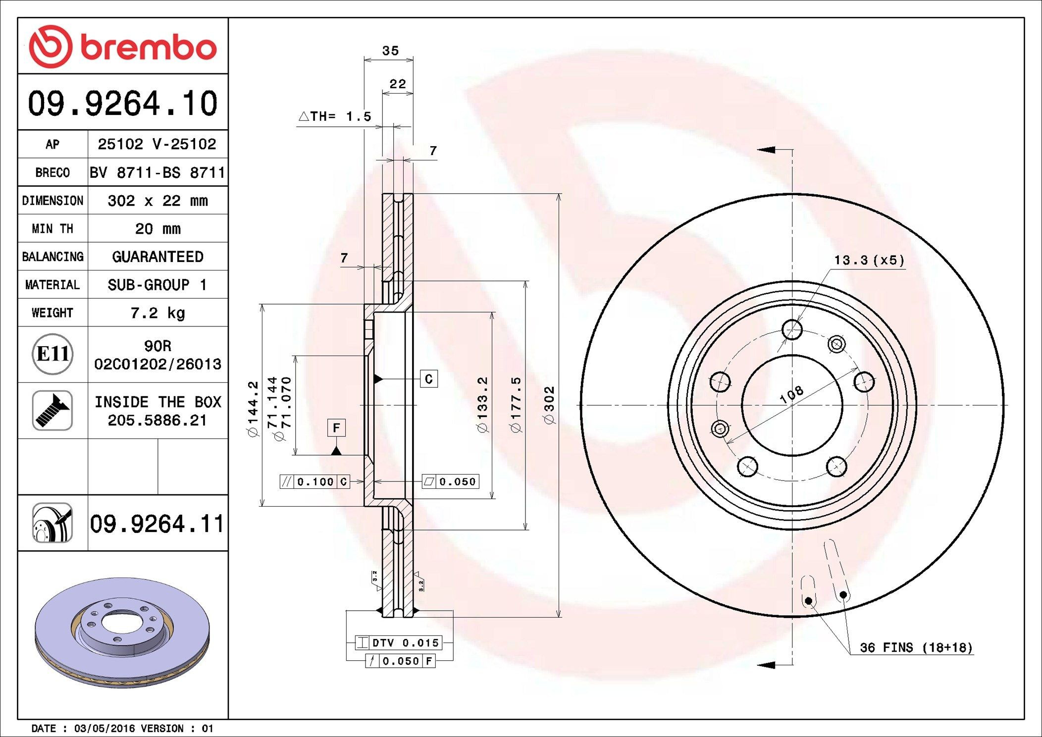 Задний тормозной диск Brembo 09926411 цена, от 35.12 USD