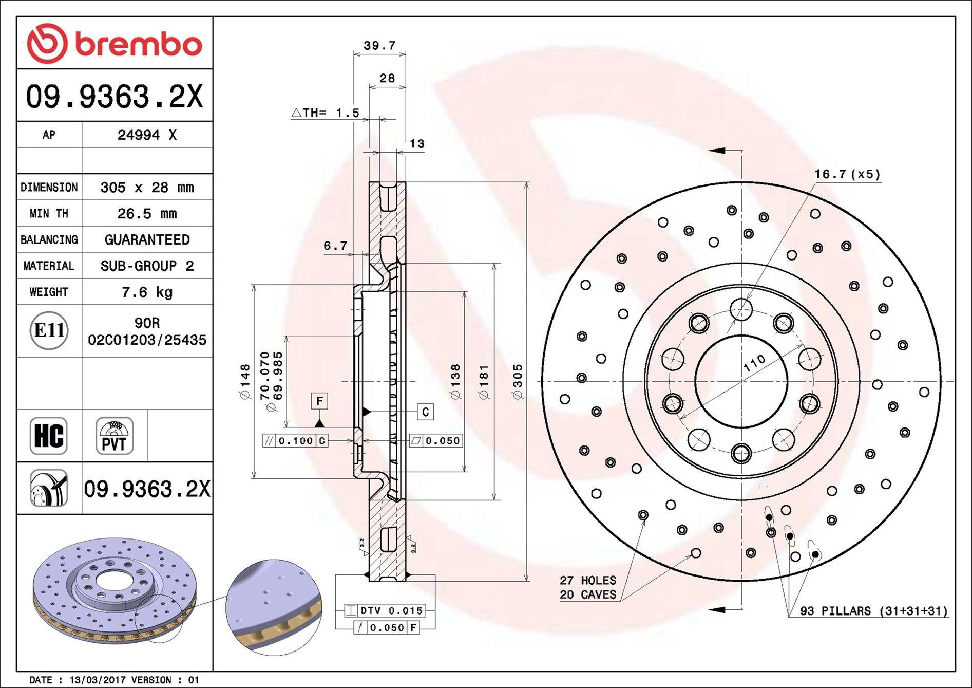0993632X Brembo Диск тормозной передний