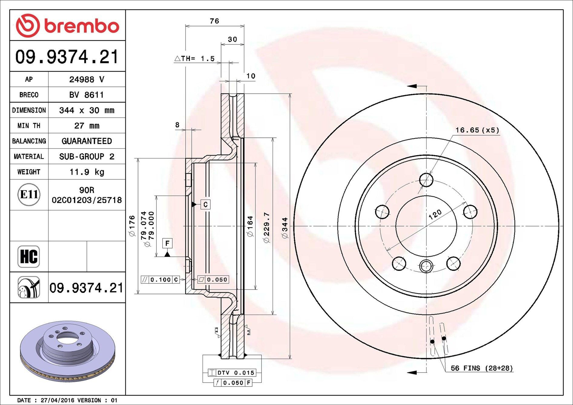 Купить 09937421 Brembo Ротор тормозной