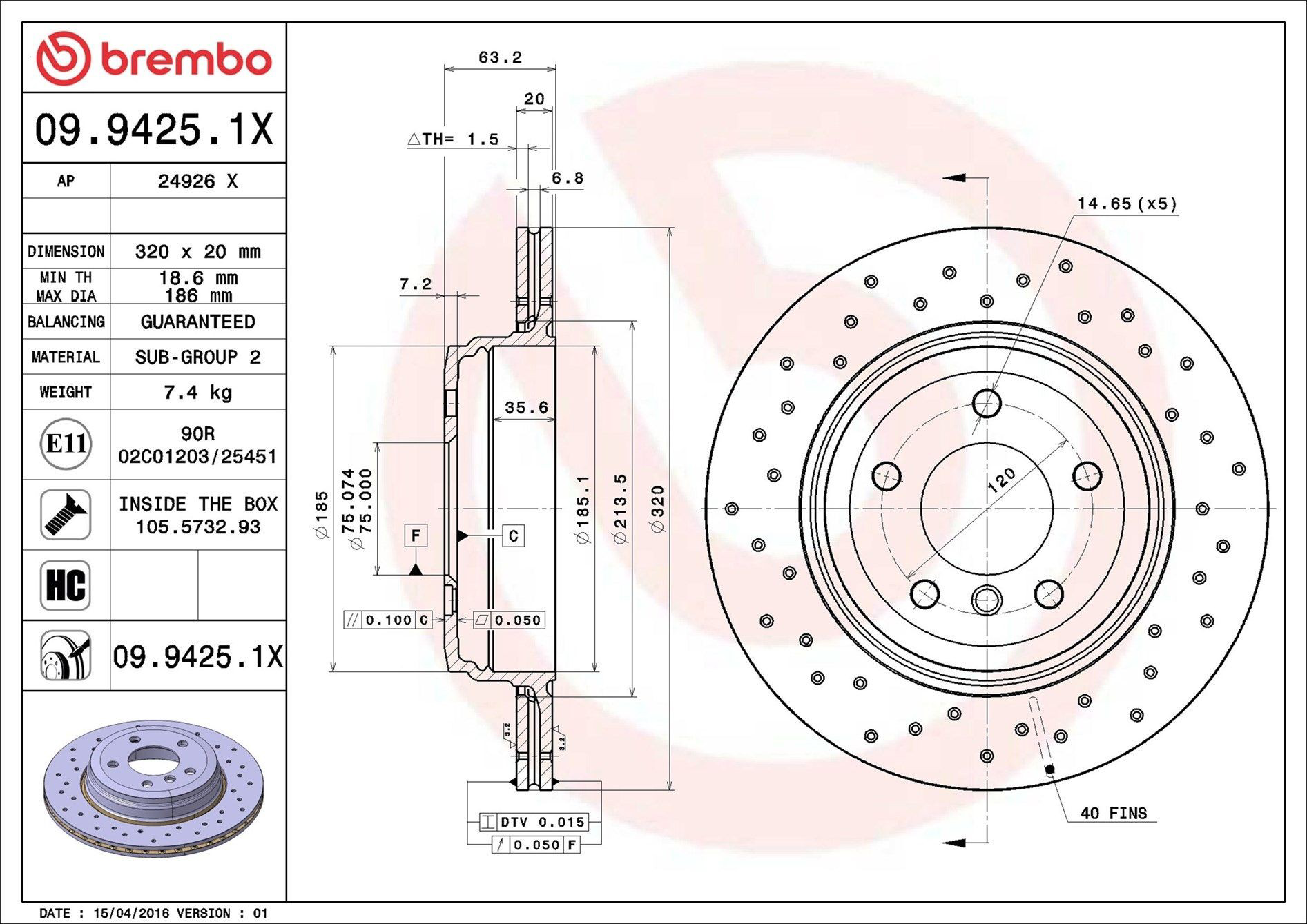 Купить 0994251X Brembo Диск тормозной задний