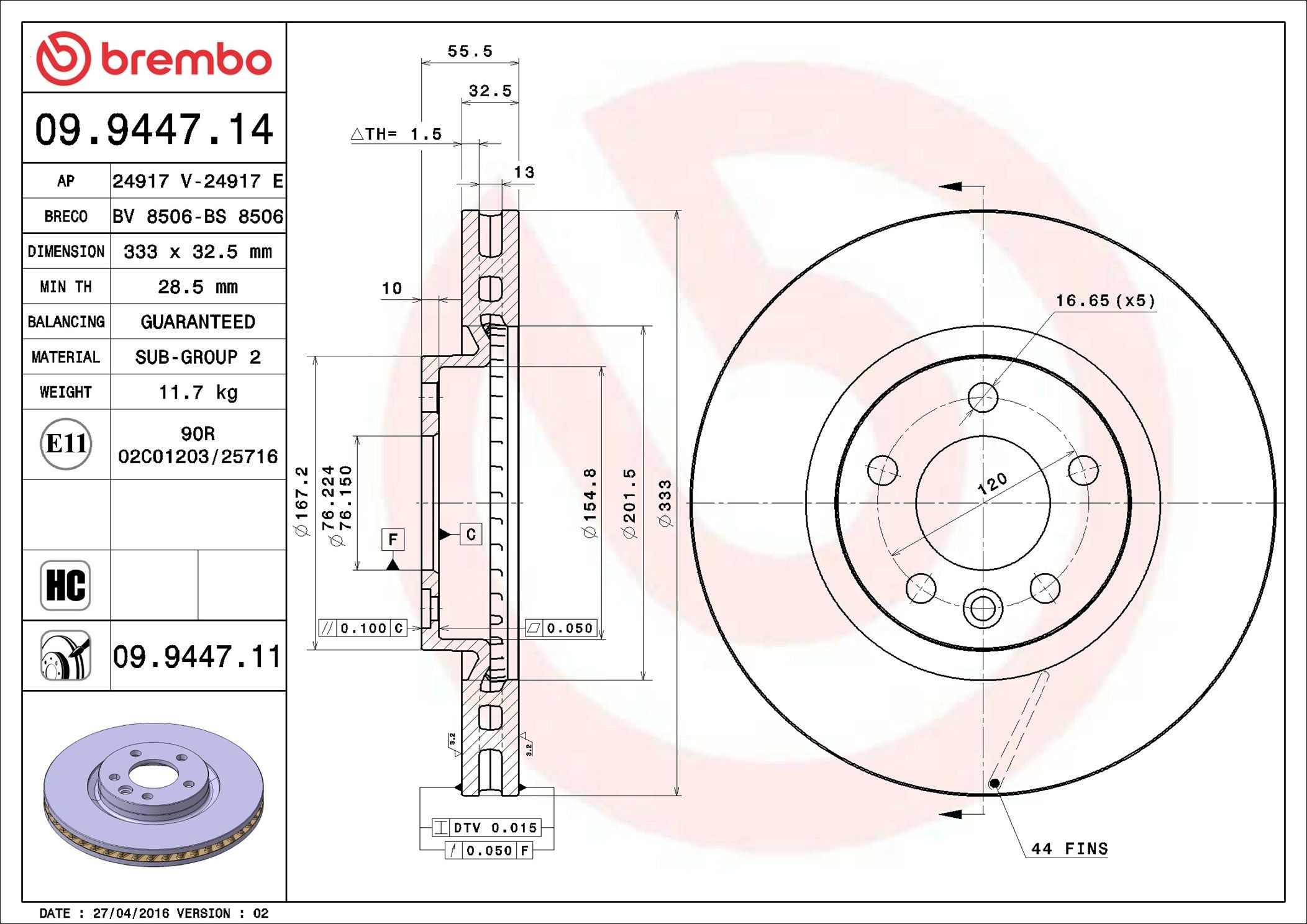 Тормоз дисковый передний Brembo 09944711 цена, от 60.33 USD