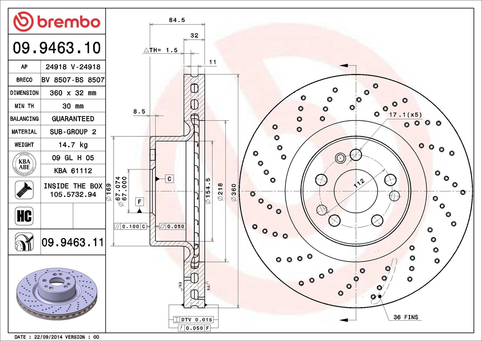 09946311 Brembo Диск тормозной передний