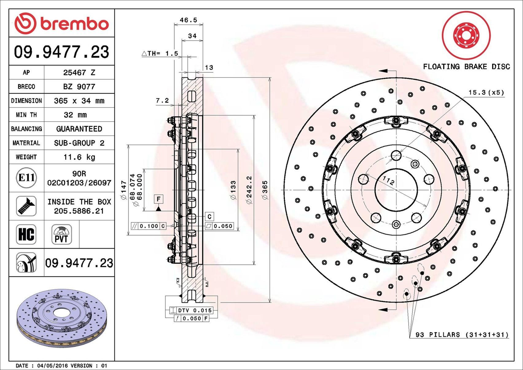 Передний тормозной диск Brembo 09947723