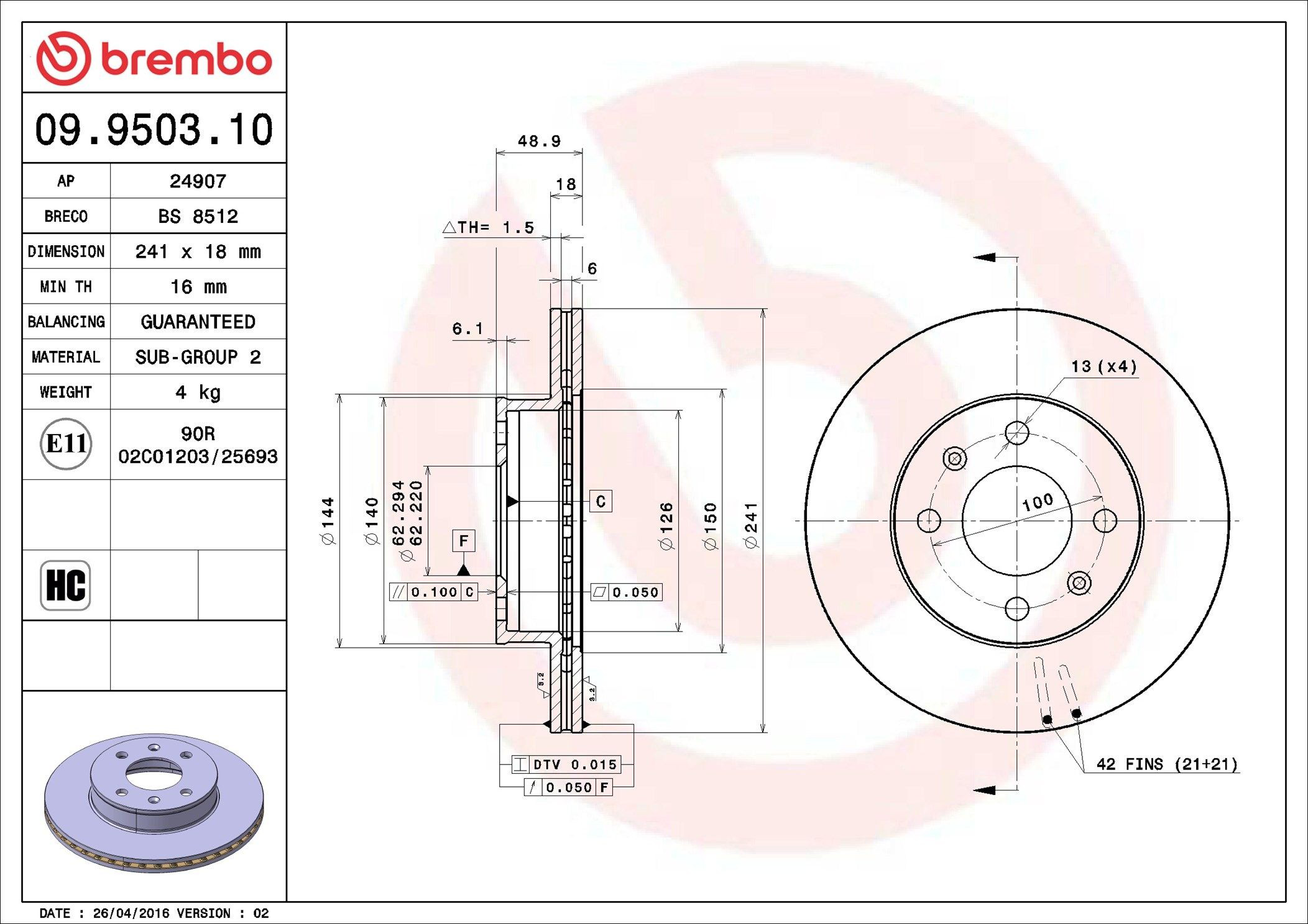 Тормоз дисковый передний Brembo 09950310 цена, от 29.95 USD