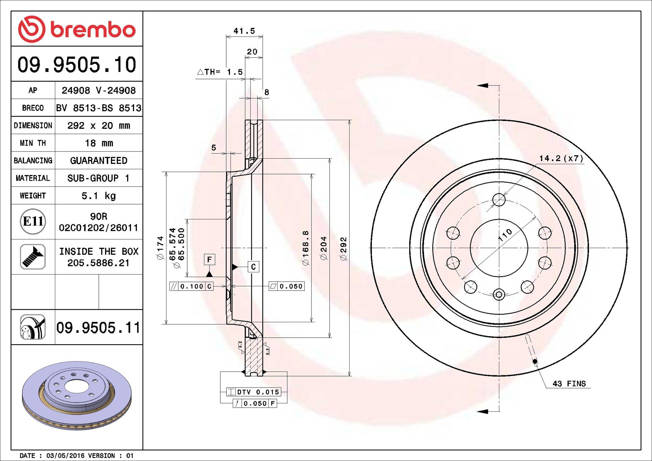 Задний тормозной диск Brembo 09950511 цена, от 39.84 USD