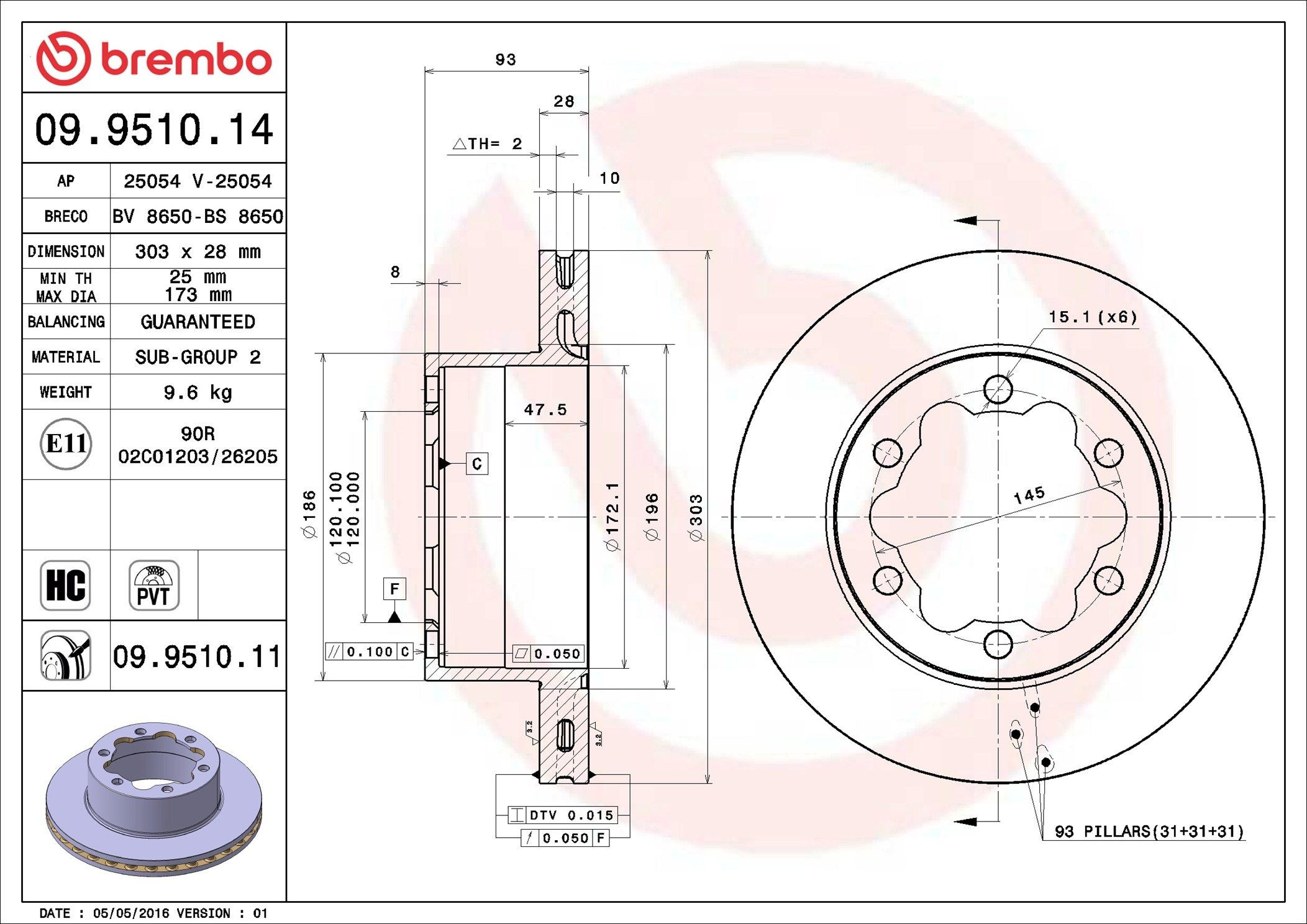 Задний тормозной диск Brembo 09951014 цена, от 69.37 USD
