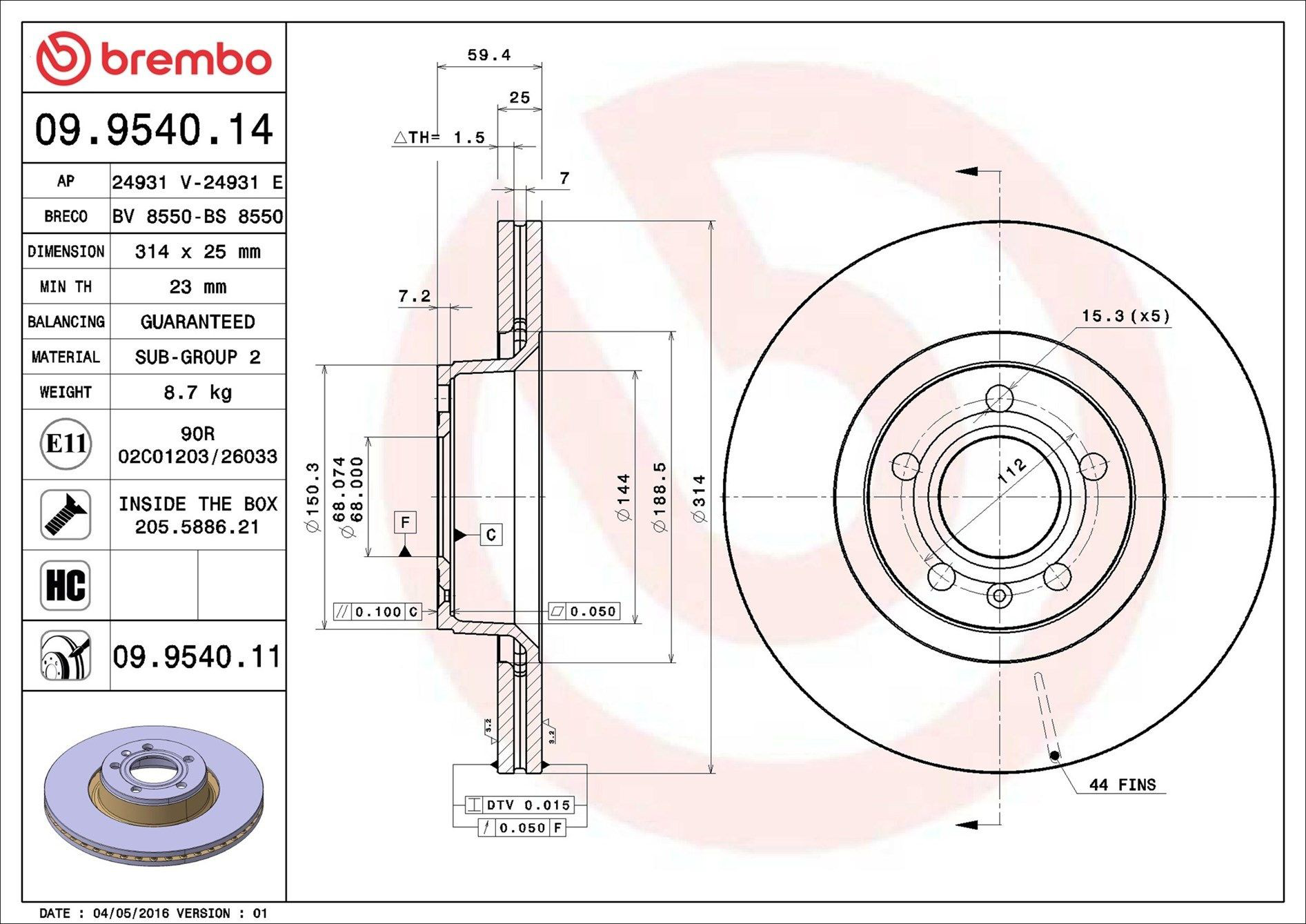 Тормоз дисковый передний Brembo 09954011 цена, от 66.40 USD