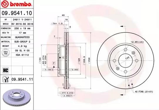 Передние тормозные диски 09954111 Brembo