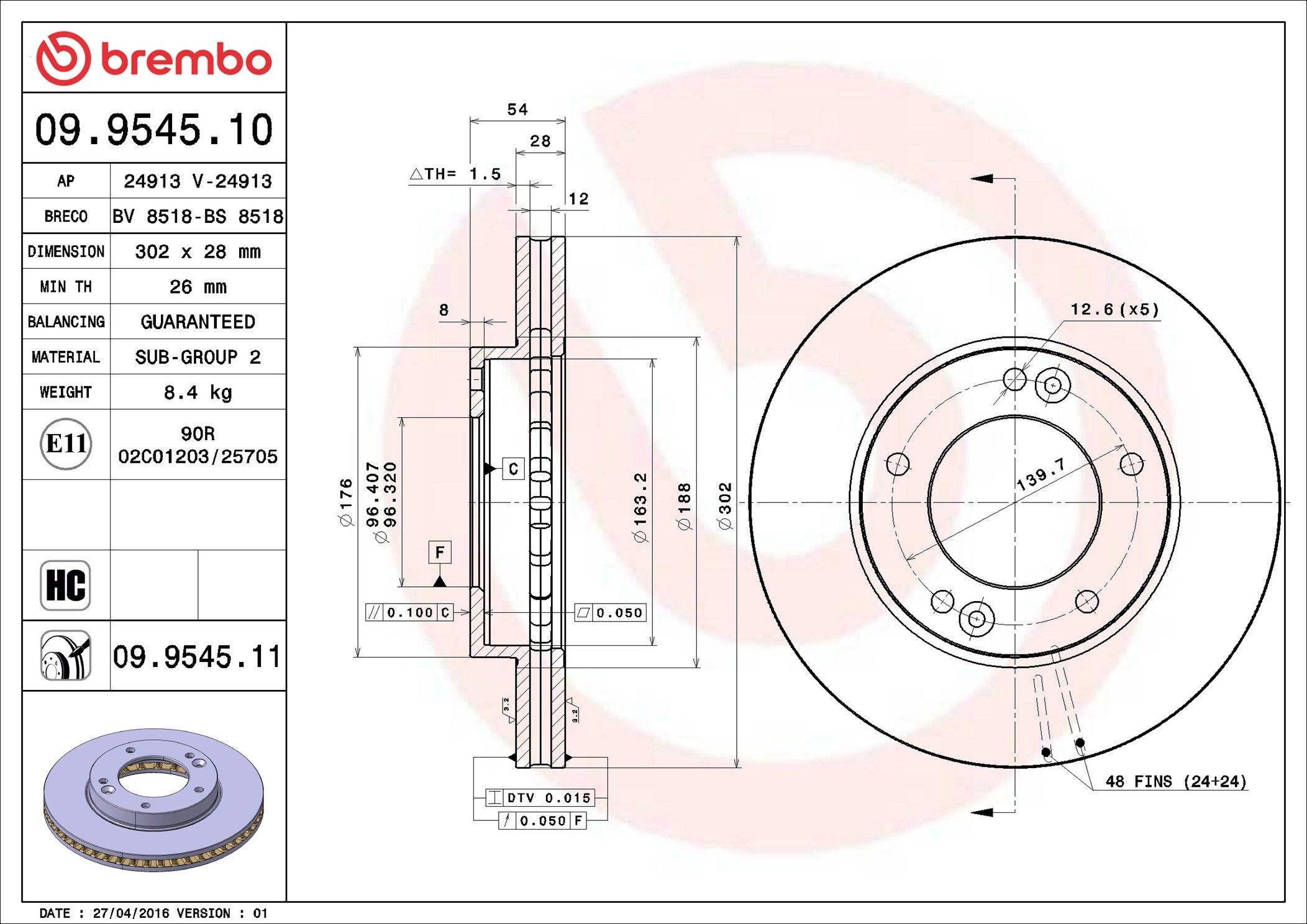 Купить 09954510 Brembo Ротор тормозной