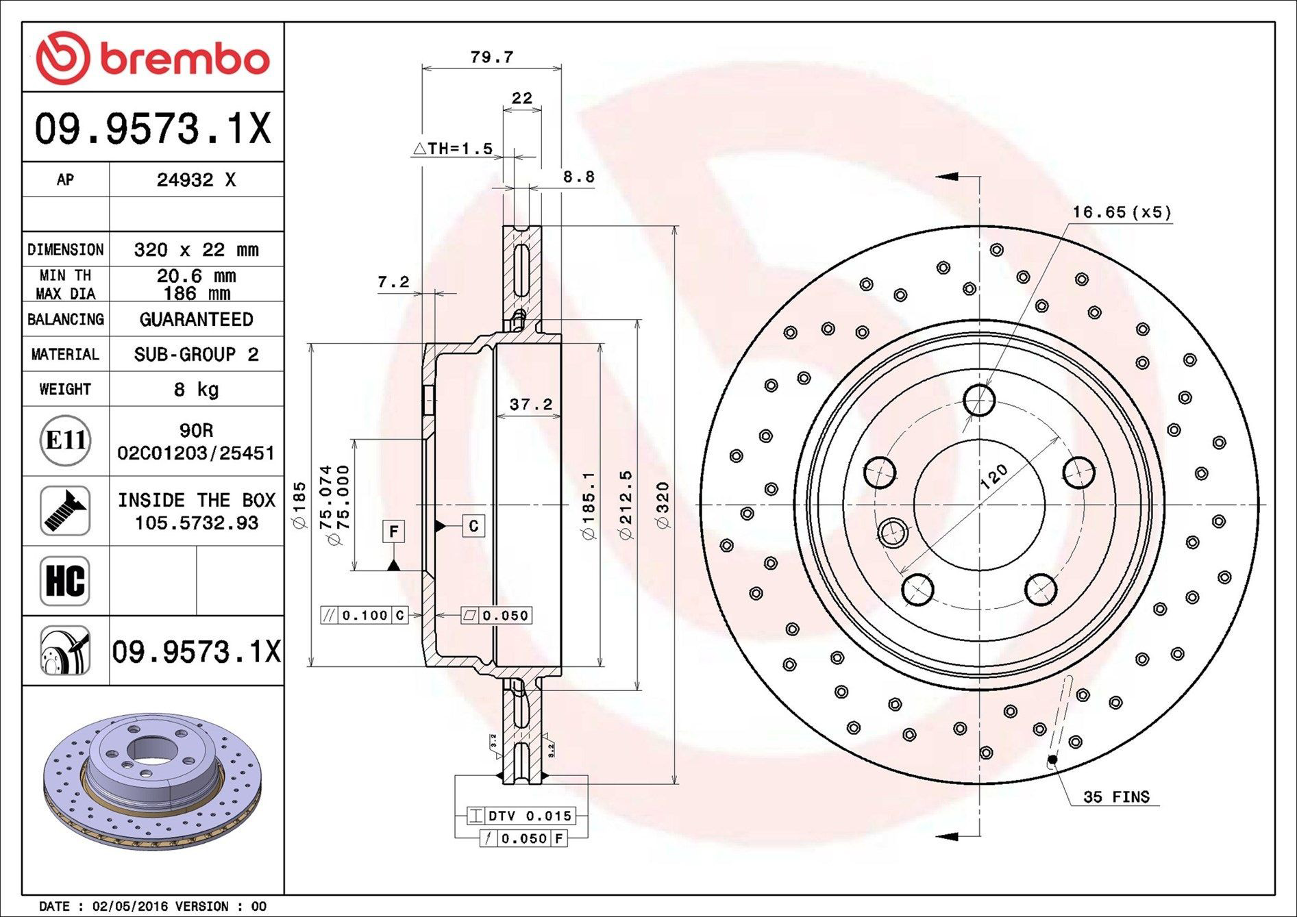 Задний тормозной диск Brembo 0995731X цена, от 69.05 USD