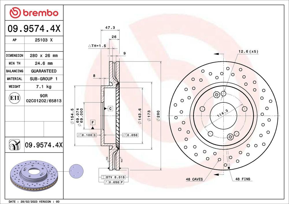 Передний тормозной диск Brembo 0995744X