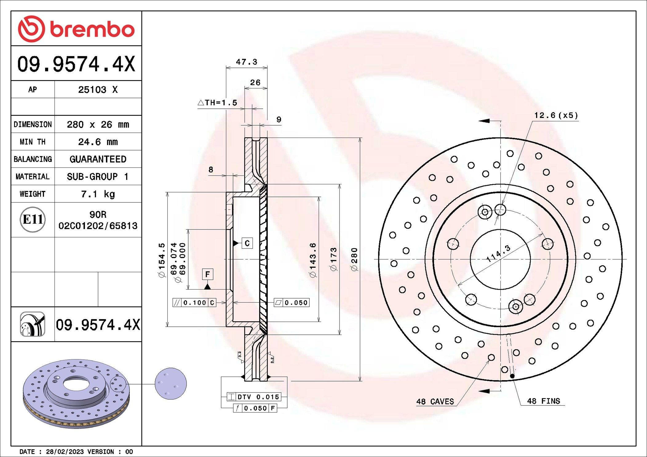 Тормоз дисковый передний Brembo 0995744X цена, от 47.04 USD