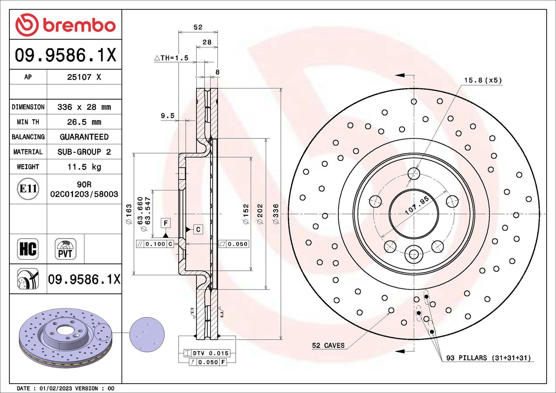 Тормоз дисковый передний Brembo 0995861X цена, от 92.26 USD