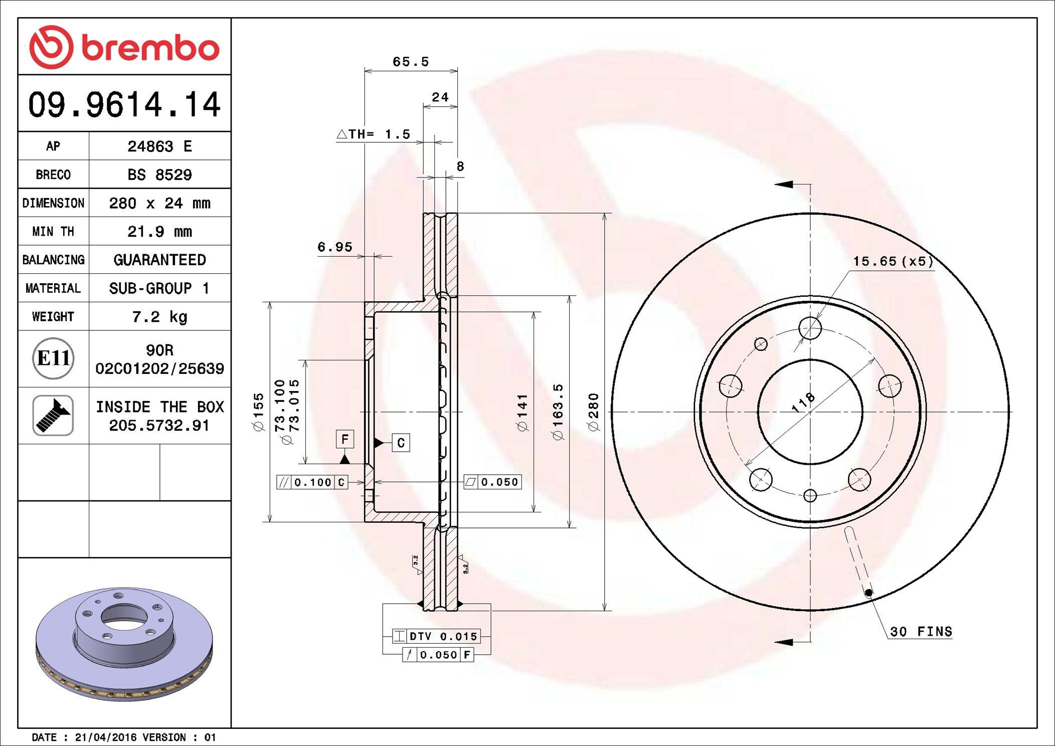 Купить 09961414 Brembo Ротор тормозной