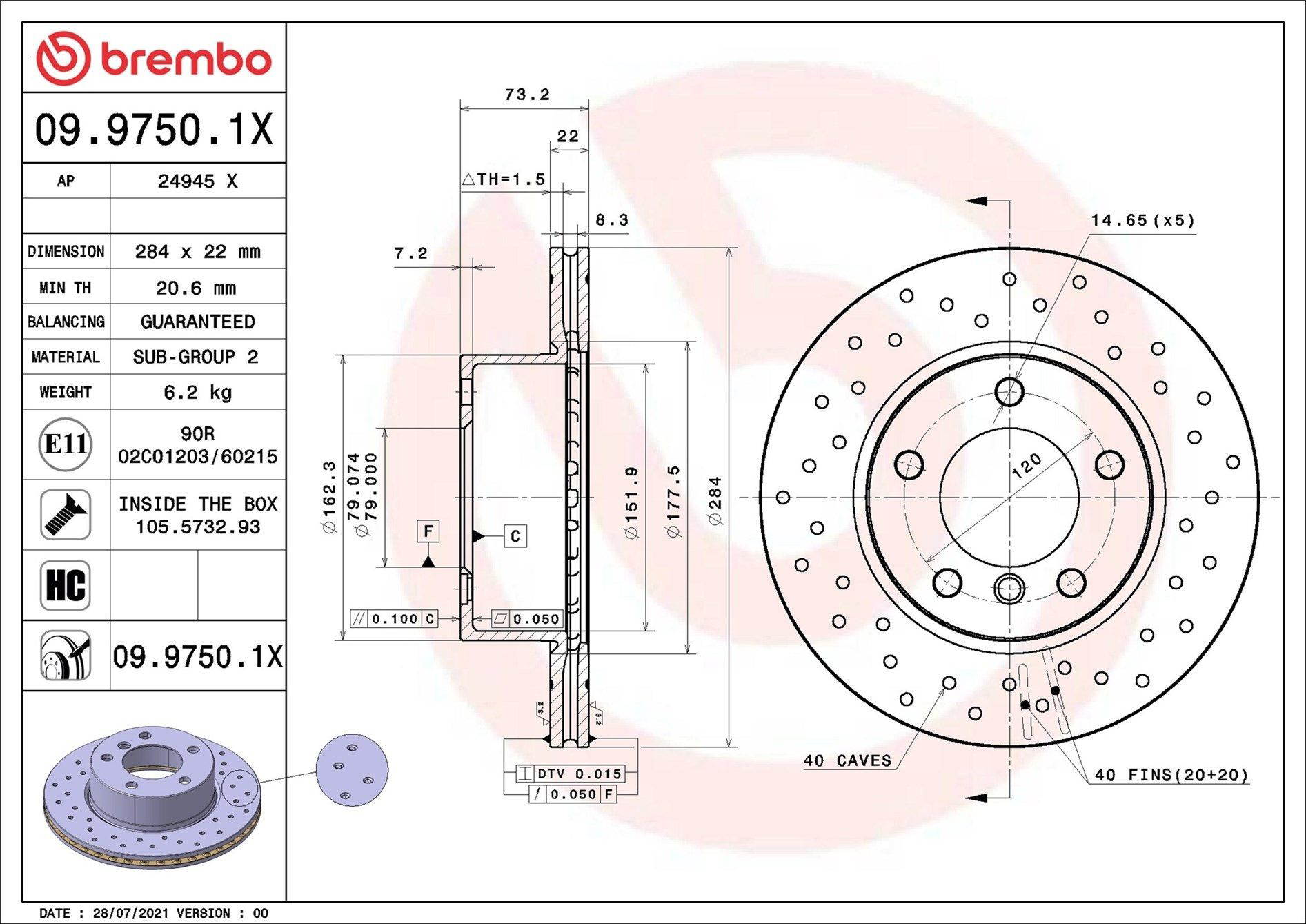 0997501X Brembo Диск тормозной передний