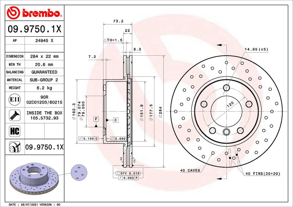 Купить 0997501X Brembo Ротор тормозной