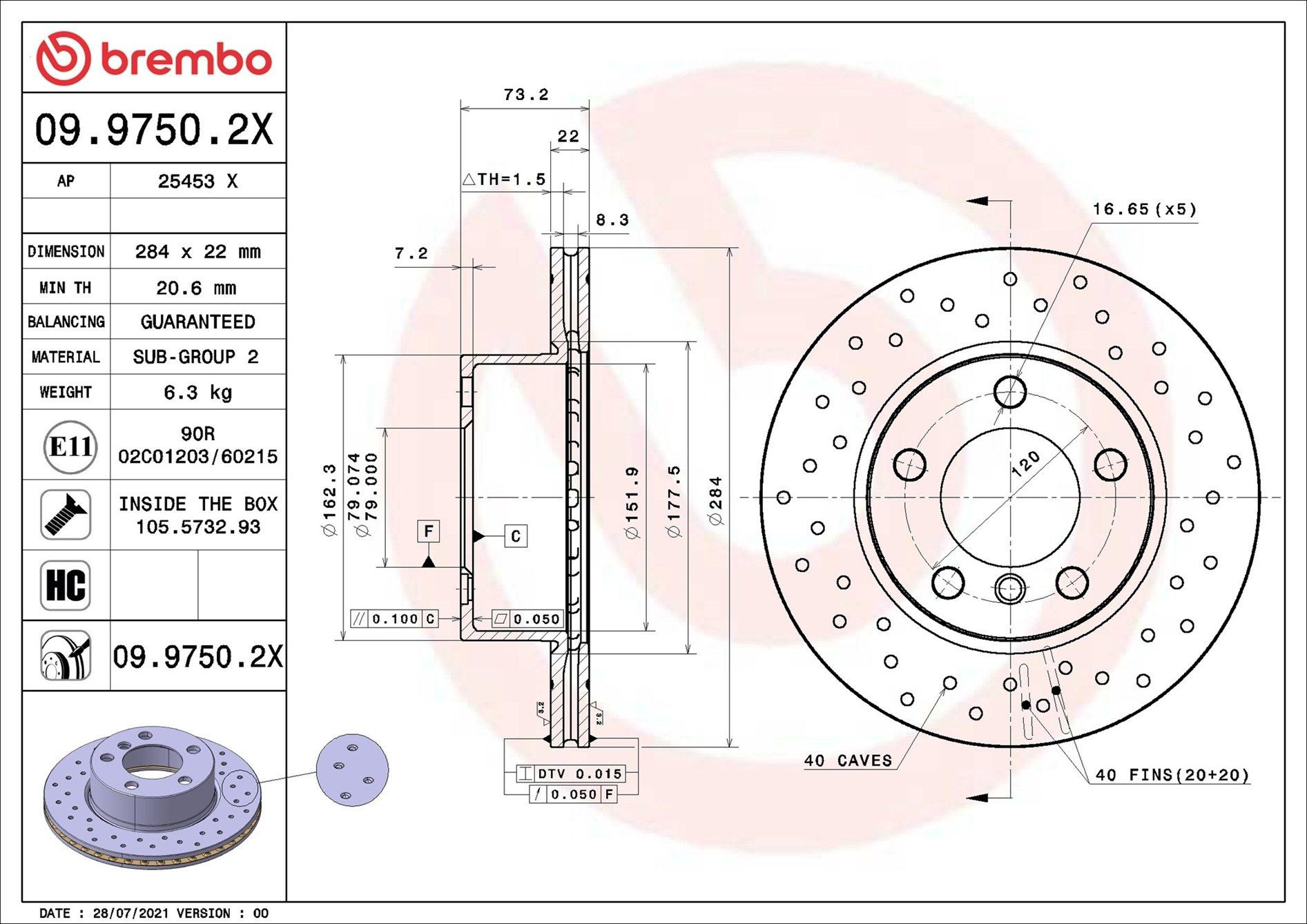 0997502X Brembo Диск тормозной передний