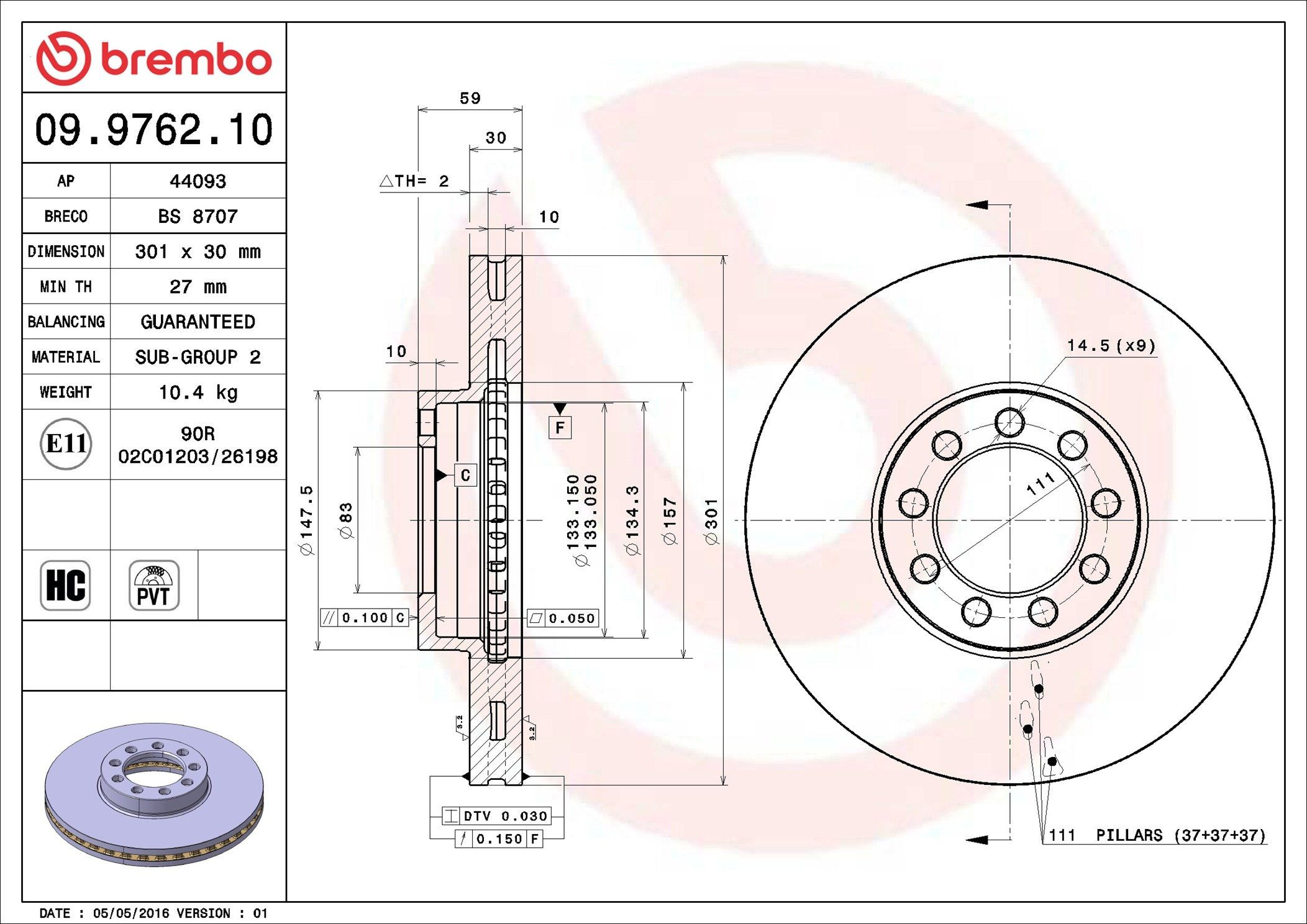 Тормоз дисковый передний Brembo 09976210 цена, от 54.36 USD